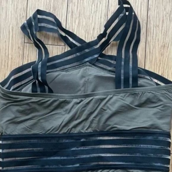 Kenneth Cole Olive Green and Black Cross Neck Cut Out Halter Swimsuit - Picture 3 of 6